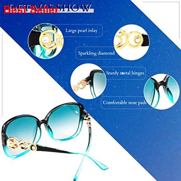 Oversized Square Frame Sunglasses Polarized UV Protection Pearl Accents main image 7